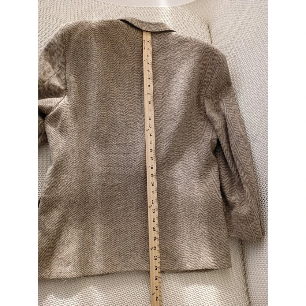 DellaPenna Mens 100% Pure Wool Herringbone Tweed Blazer Tan Brwn Made in USA 42S
